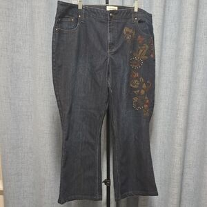 Venezia‎ Dark Blue Jeans Embroidered Wide Leg  Flare  Size 22